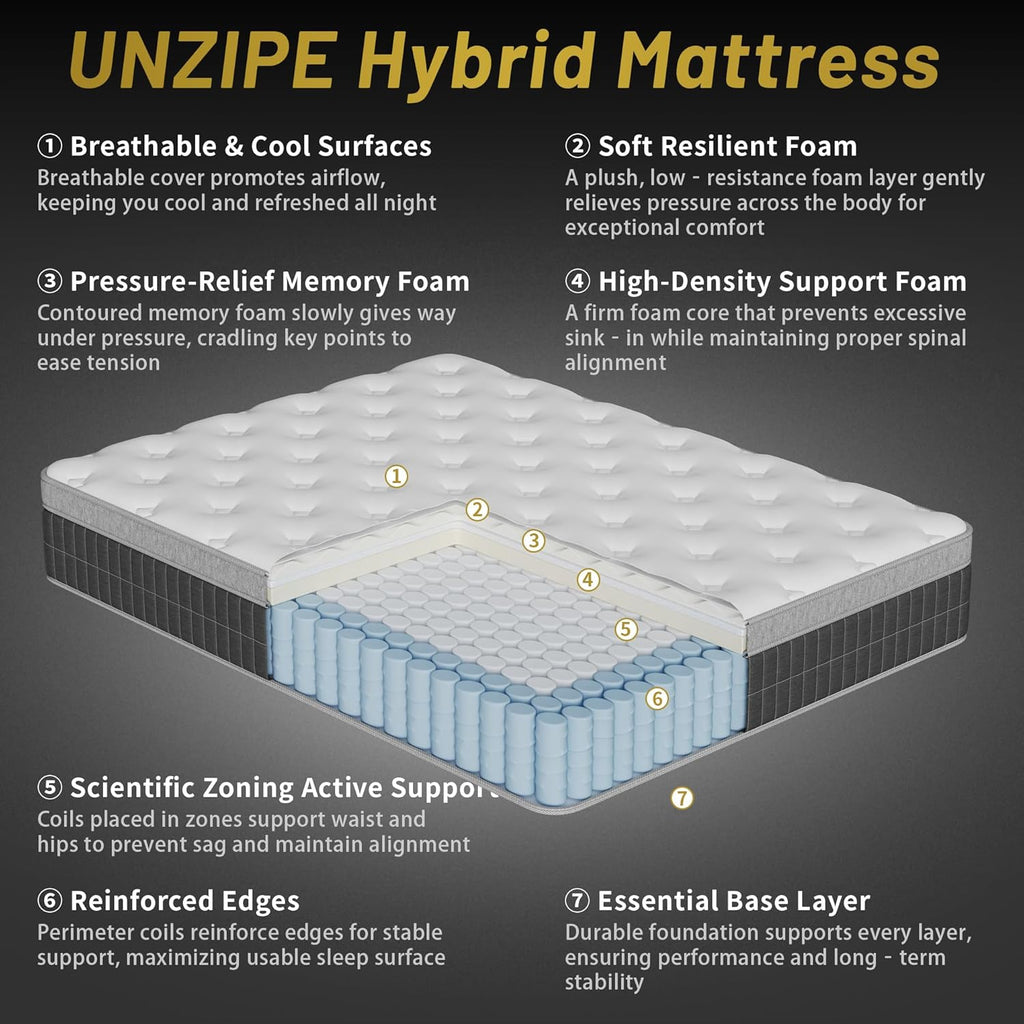 14″ King Hybrid Mattress – Cooler, Quieter & Deeper Comfort, Airflow Foam + Pocket Coils, 2″+ Plush Cushion, Heavy-Duty Support, CertiPUR-US, Fiberglass-Free, Mattress in a Box
