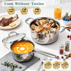 Yoehka 14-Piece Hybrid Stainless Steel Cookware Set, Non-Stick Pots and Pans Set with 3 Silicone Trivets | Induction Compatible Frying Pans, Saucepans, Saute Pan & Stock Pot | Oven Dishwasher Safe