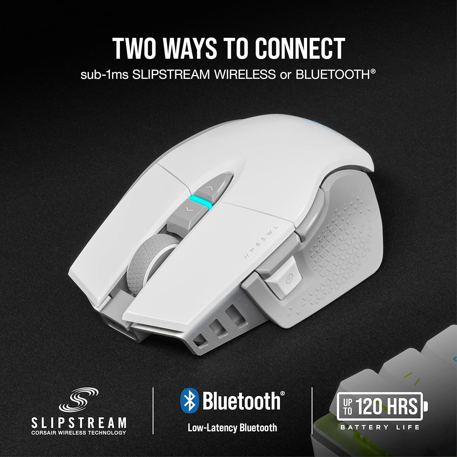Corsair M65 RGB Ultra Wireless Tunable FPS Wireless Gaming Mouse - Sub-1ms Slipstream Wireless Technology, 26,000 DPI Optical Sensor, Up to 120 Hours of Battery Life, 8 Programmable Buttons - White
