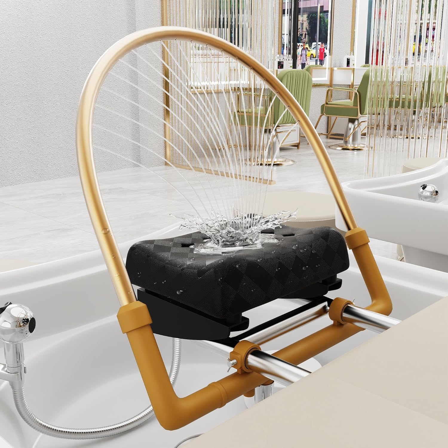 pouseayar Stationary Head Spa Massage Table with Water Cycle & Fumigation Salon Equipment for Beauty Head Spa Physical Therapy Massage, Wood Frame, Beige Gray PU Leather
