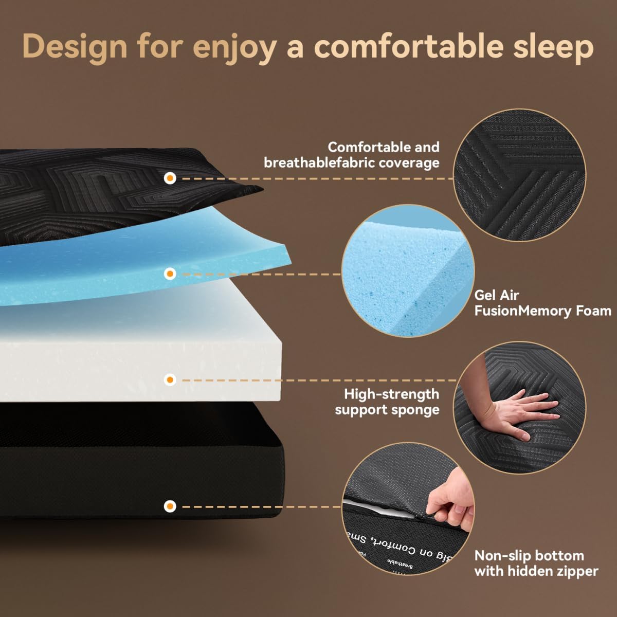 Trifold Mattress, 6 Inch Memory Foam Tri-Fold Mattress Queen Size, Foldable Sofa Bed with Washable Cover, Handles and Non-Slip Bottom for Yoga, Living Room, Camping, 78"x 58" x 6", Black