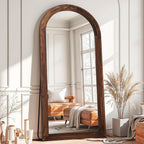 Antok Floor Mirror, Wood Full Length Mirror Wooden Full Body Mirror with Stand, Hanging Mounted for Living Room Cloakroom, 71"×32", Walnut, Arched Style