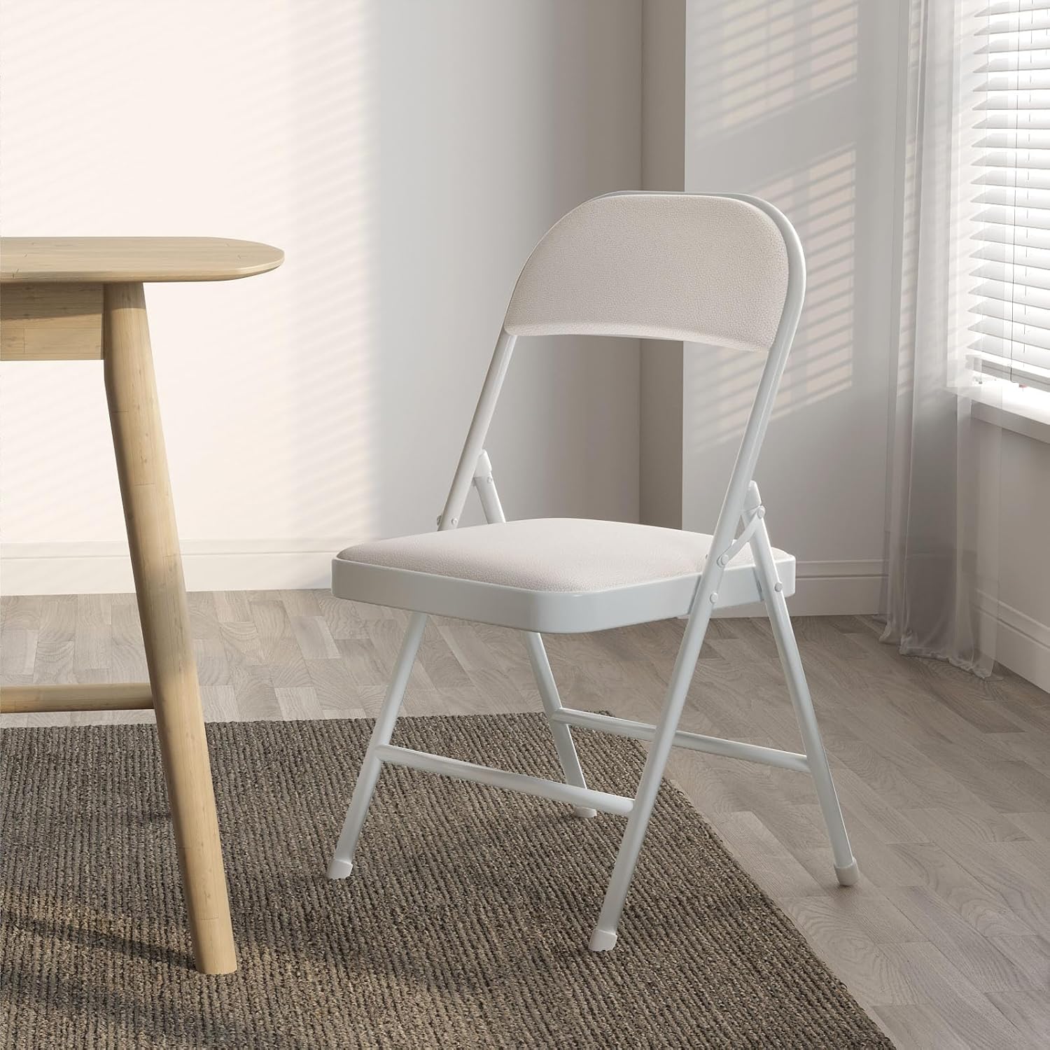 Nazhura 4 Pack Folding Chairs with Padded Cushion and Back, Khaki Metal Chairs with Comfortable Cushion and Durable Steel Frame for Home and Office, for Indoor and Outdoor Events (White, 4 Pack)