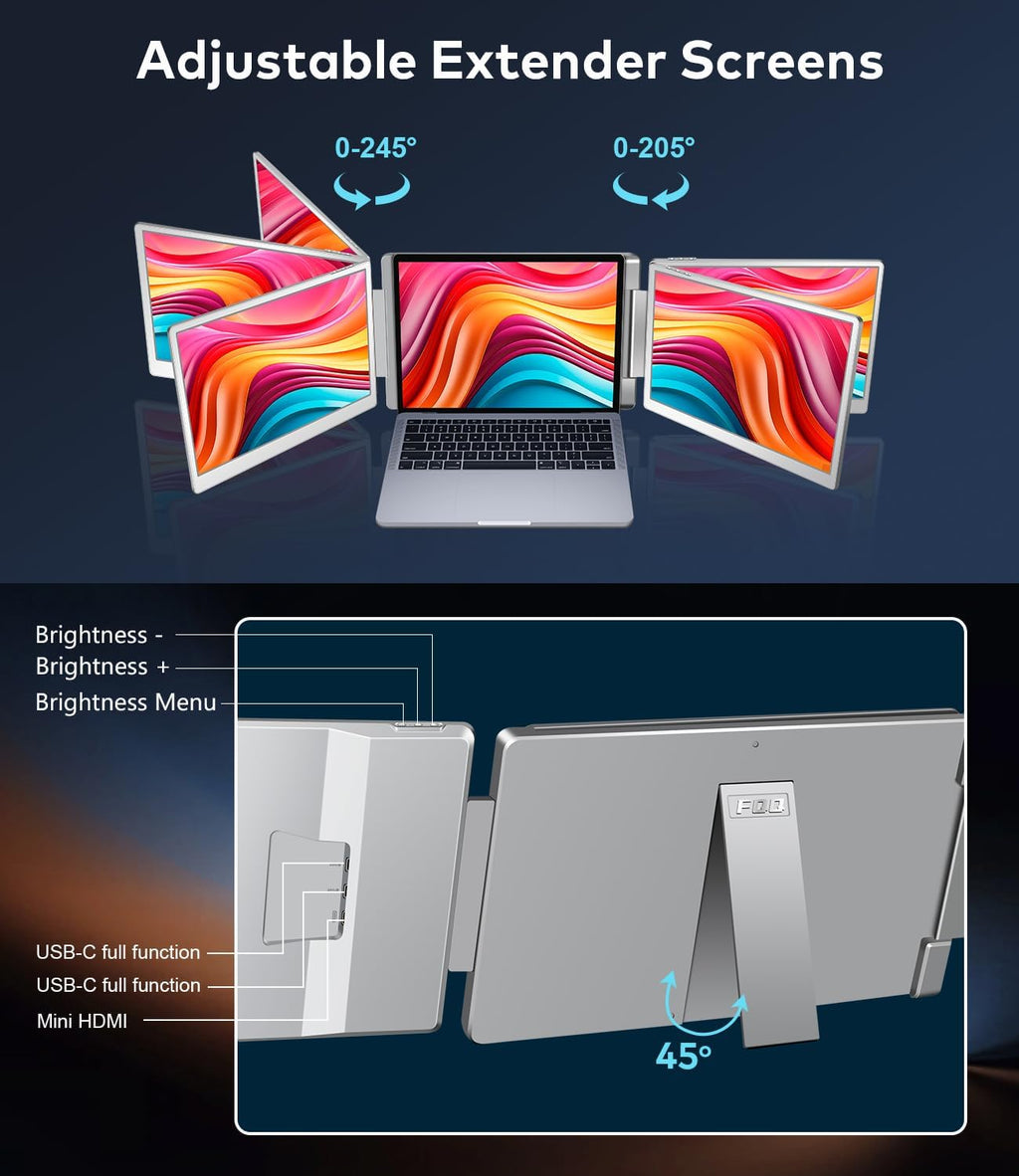 15.6" Laptop Screen Extender  Left Screen 360° Flip Triple Screen Monitor Extender  FHD 1080P IPS Portable Travel Monitor Display  fit for 12–18.5" Laptops  Compatible with Windows and MacBook-S10