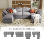 KKL 150" U Shaped Sectional Modular Boneless Sofa, 6 Seater Cloud Couch with Ottoman, Corduroy Sectional Couches for Living Room Bedroom, Grey