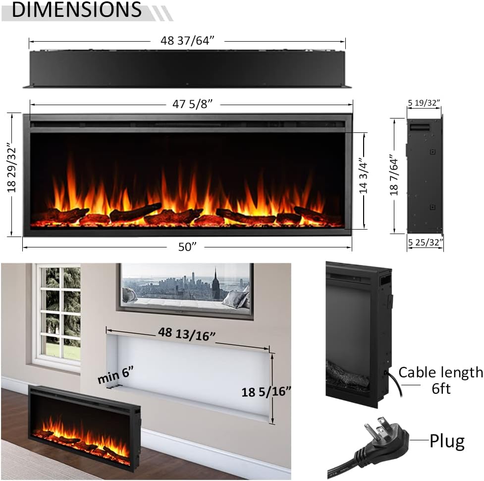 LegendFlame 50" W Austin in Wall Recessed & Wall Mounted Electric Fireplace (EF287A)