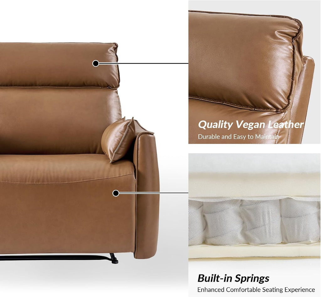 HULALA HOME Faux Leather Oversized Recliner Chair, Manual Pushback Recliner with Extra Wide Seat and Thick Padded Backrest for Living Room, Camel