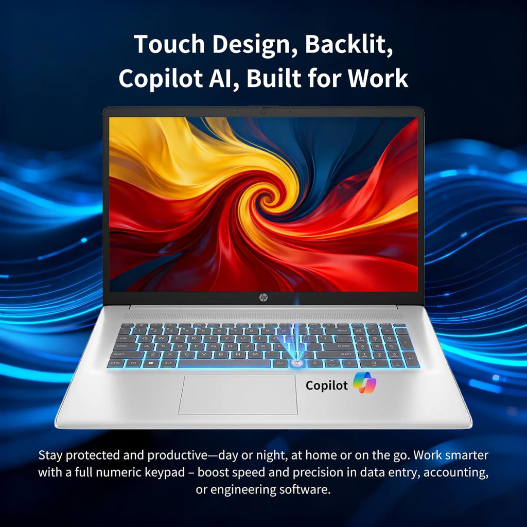 HP 17 inch Touchscreen Laptop Computer  32GB RAM  1TB SSD  17.3" HD+ Touch  Intel 10 Core i7 1355U  Backlit Keyboard  Copilot AI  Wi-Fi 6  Windows 11 Pro  Long Battery Life  Laptop for Business