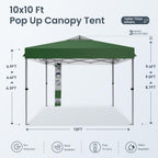 PHI VILLA 10x10ft 1-Person Setup Pop Up Canopy Tent Instant Portable Shelter w/ 1-Button Push, Case, 4 Weight Bags - Green