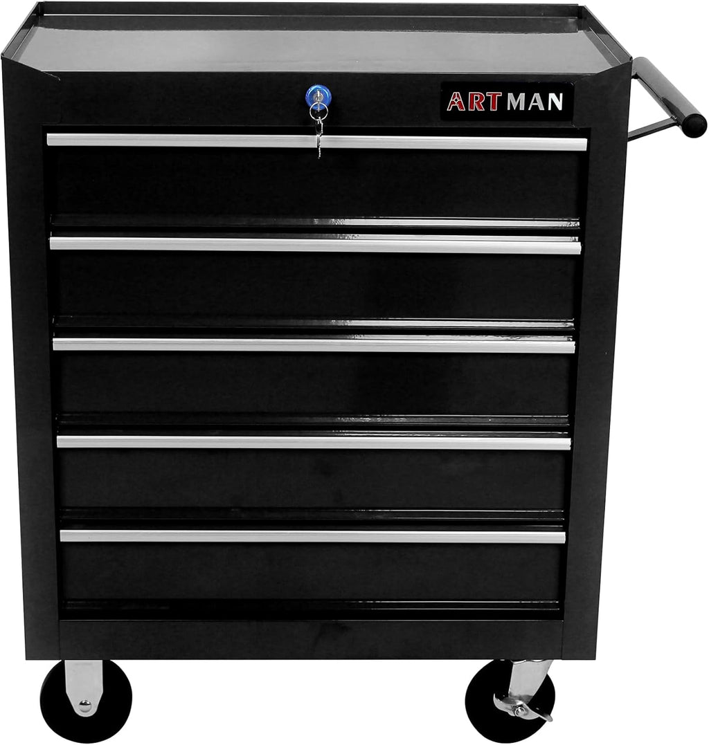 RYH 5Drawers Rolling Tool Chest & Tool Box on Wheels | Heavy Duty Metal Cart with Ball Bearing Drawers | Fits US General Tool Box for Garage Storage (Black, 5 Drawers（29.9" H × 24.2" W × 12.9" D)