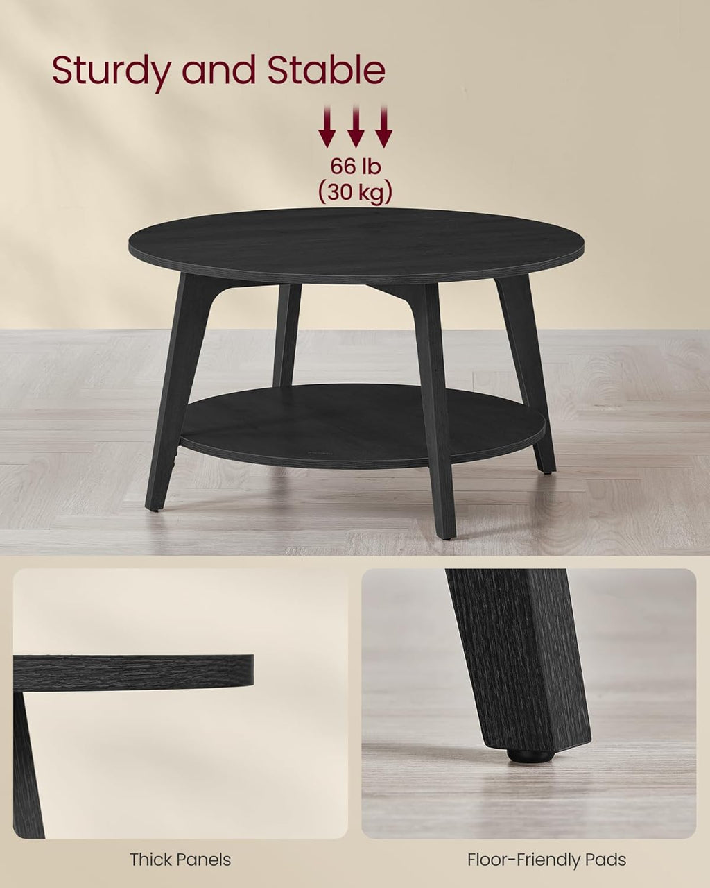 VASAGLE MAEZO Collection - Round Coffee Table, 2-Tier Center Table with Storage, Tapered Legs, Curved Transitions, 31.5 Dia. x 17.7 H Inches, Easy Assembly, for Living Room, Charcoal Gray ULCT243B22