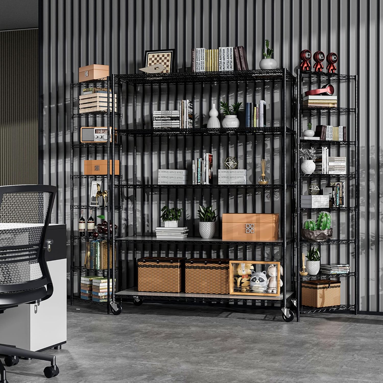 5 Tier 7500lbs Capacity NSF Metal Shelf Wire Shelving Unit, Heavy Duty Adjustable Storage Rack with Wheels & Shelf Liners for Commercial Grade Utility Steel Storage Rack, Black - 82"H x 60"L x 24"D