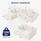 KINGYES 107'' Modular Sectional Sofa, L Shaped Cloud Couch for Living Room, Modern Boneless Sofa with Chaise for Bedroom, Beige