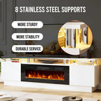 70" Fireplace TV Stand, 2-Tier LED Entertainment Center with 36" Fireplace, Fits TVs up to 80", Modern High Gloss TV Console with LED Lights & Storage Cabinets for Living Room, White + Black