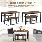 Giantex 4-Piece Dining Table Set for 4, Modern Kitchen Table and Chairs, Nesting Furniture Set with Bench & 2 Stools, Space-Saving Desk Set, Dinette Set for Small Place, Dining Room Restaurant (Brown)