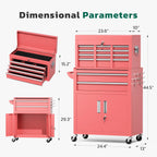 Greenvelly Tool Chest, 8-Drawer Rolling Tool Chest with Wheels, Detachable Top Tool Box, Assembled Tool Chest with Liner & Hooks, Rolling Tool Box for Garage, Workshop, Warehouse, Pink