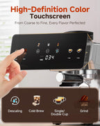 AMZCHEF Espresso Machine with Grinder: 20 Bar Semi Automatic Coffee Machine with 44 Grind Settings, 4-Temperature for Hot & Cold Brew | 8mm Milk Frother for Latte & Cappuccino,Stainless Steel