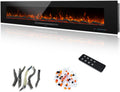 72" Electric Fireplace, Recessed & Wall Mounted Fireplace Heater 13 * 13 Colors Flame &Fuel Bed w/5 Dimmer, Touchscreen &Remote Control Temp, Overheating Protect, Hardwired, 1500W, Black