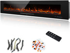 72" Electric Fireplace, Recessed & Wall Mounted Fireplace Heater 13 * 13 Colors Flame &Fuel Bed w/5 Dimmer, Touchscreen &Remote Control Temp, Overheating Protect, Hardwired, 1500W, Black