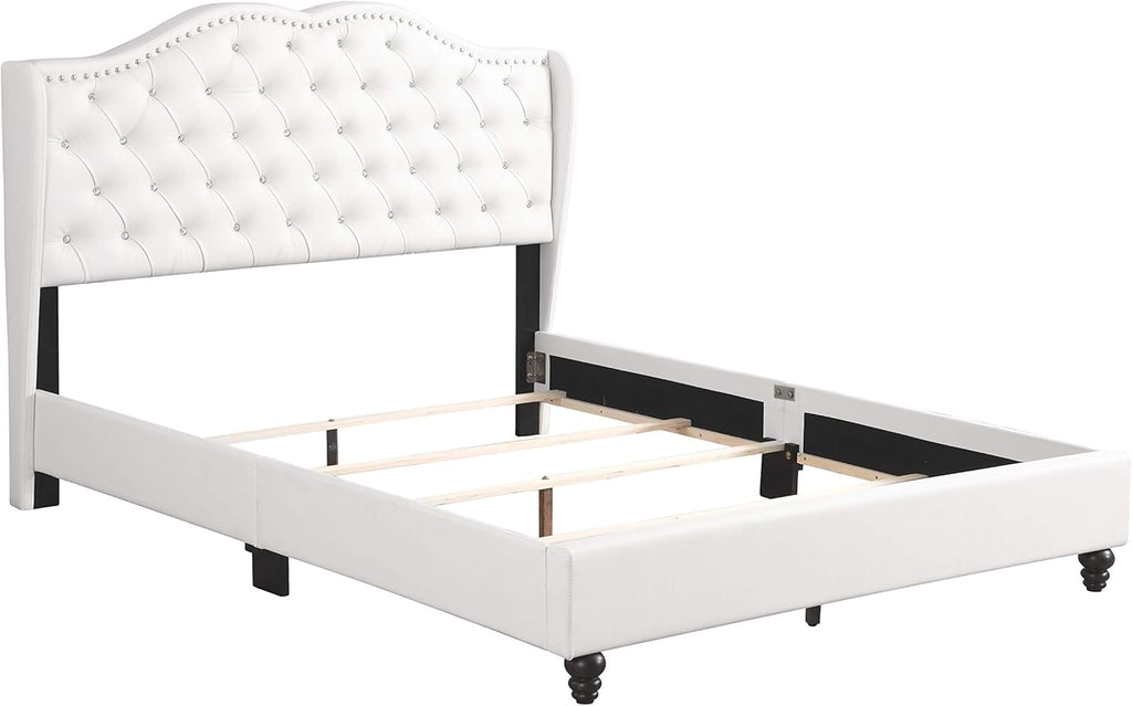 GDFStudio PU Upholstered Bed Frame with Padded Wingback Headboard, Transitional Platform Design, Box Spring Required, Easy Assembly, Full Size Bed for Modern and Classic Bedrooms,50" H White