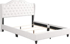GDFStudio PU Upholstered Bed Frame with Padded Wingback Headboard, Transitional Platform Design, Box Spring Required, Easy Assembly, Full Size Bed for Modern and Classic Bedrooms,50" H White