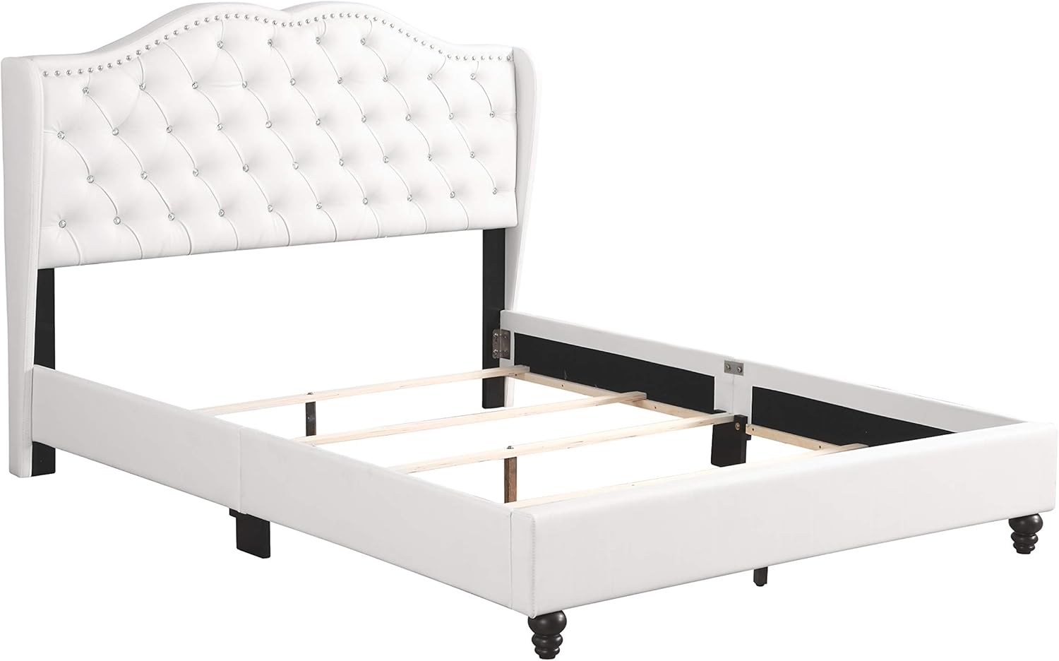 GDFStudio PU Upholstered Bed Frame with Padded Wingback Headboard, Transitional Platform Design, Box Spring Required, Easy Assembly, Full Size Bed for Modern and Classic Bedrooms,50" H White