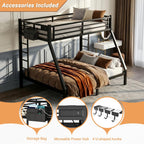 Twin XL Over Queen Bunk Bed, Metal Bunk Bed Frame Heavy Duty Bunk Beds Loft Bed Frame with Ladder and Guardrail Metal Slats No Box Spring Required for Adults Teens, Black