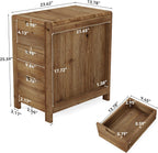 LITTLE TREE 3-Drawer Real Wood End Table Set 2, Narrow Side Table with Storage Drawers, Solid Wood Sofa Side Table for Living Room, Slim Nightstand Bedside Table for Bedroom, Natural Wood Color