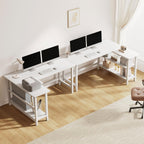 IOTXY Reversible L-Shaped Office Desk - 63" Extra Large Corner Computer Table with Storage Shelves, Solid Wood Legs, Home Writing & Study Workstation, White