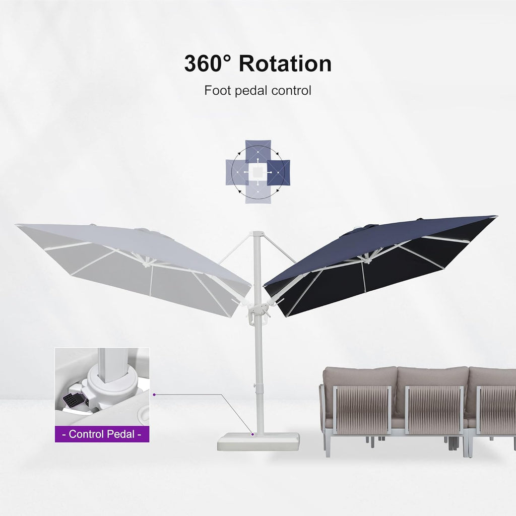 PURPLE LEAF 8' X 11.5' Right-left Tilt Patio Umbrella Swivel White Cantilever Umbrella with Tilt Aluminum Outdoor Umbrella with 360° Rotation for Deck Pool Garden, Navy Blue