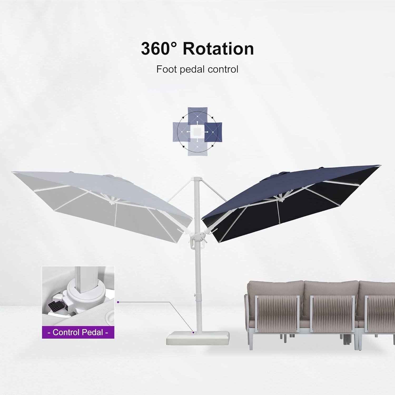 PURPLE LEAF 8' X 11.5' Right-left Tilt Patio Umbrella Swivel White Cantilever Umbrella with Tilt Aluminum Outdoor Umbrella with 360° Rotation for Deck Pool Garden, Navy Blue