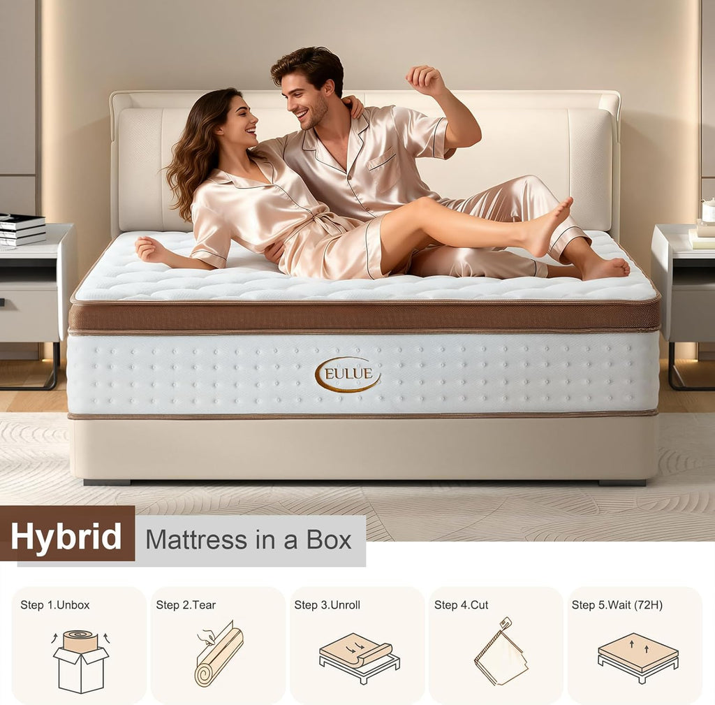 King Size Mattress 14 Inch, Hybrid Memory Foam Mattress in a Box .Medium Firm with Zoned Pocket Coils Support and Motion Isolation Design,CertiPUR-US Certified,80"*76"