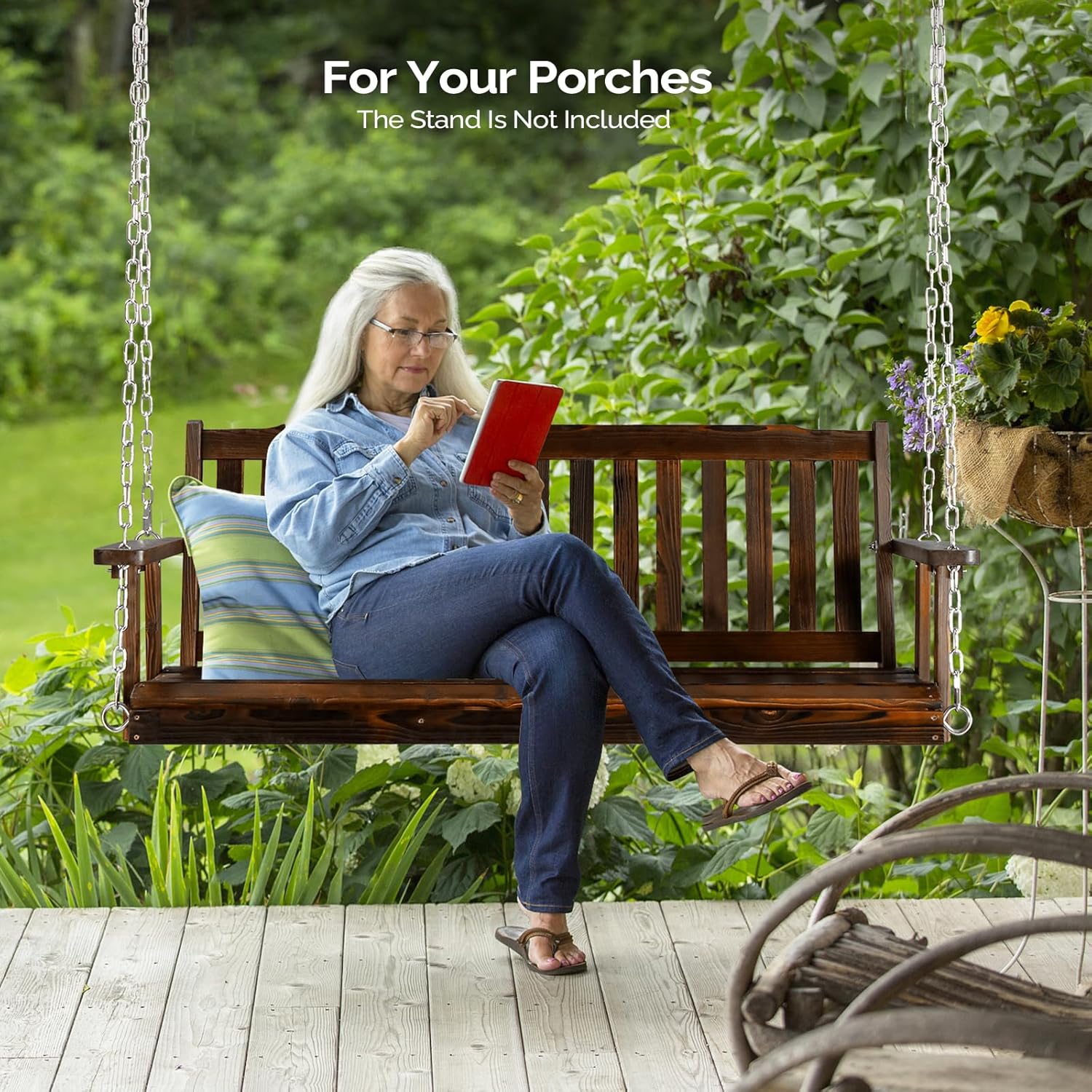 VINGLI Heavy Duty 880 LBS 5 FT Wooden Porch Swing Outdoor  Outdoor Hanging Swing Bench (5 FT  Rustic)