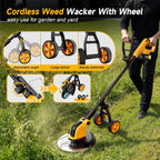 20000 RPM Brushless Electric Weed Wacker Cordless, 12'' Wheeled Weed Eater Battery Powered Brush Cutter, 4-in-1 Grass Trimmer Stringless Weed Trimmer Lawn Mower Edger W/Wheel Metal Blade Battery