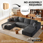 134.6" Modular Sectional Sofa with Deep Seat, Boneless U Shaped Corduroy Couch Modern Comfort, Cloud Couch Oversized for Living Room No Assembly (Gray)