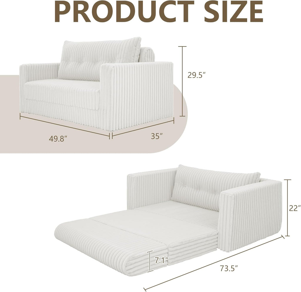 HABUTWAY Folding Sofa Bed, 2 in 1 Convertible Sleeper Chair with Pillow, Portable Fold Out Chair Bed with Armrest, Comfy Floor Couch, Lazy Sofa for Living Room Bedroom Dorm Home Office, Beige