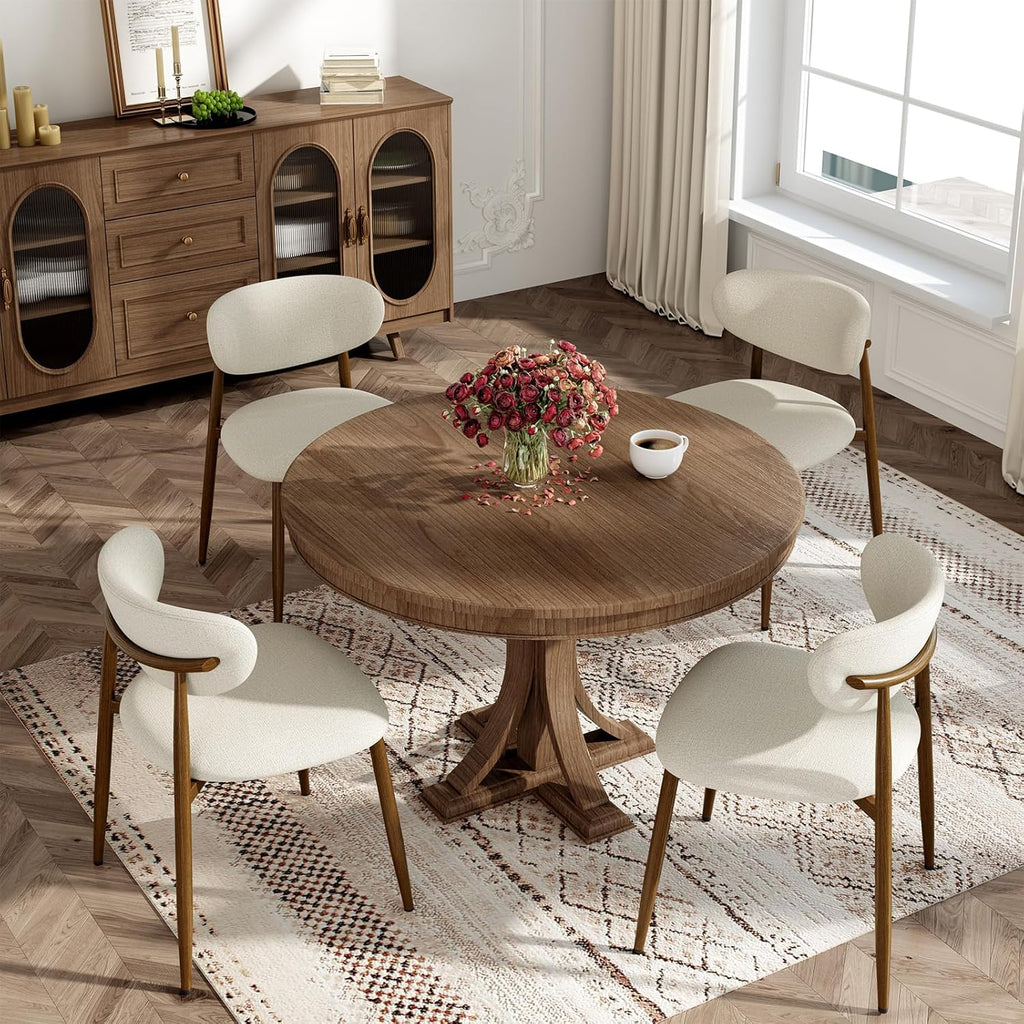 Dining Chairs Set of 4, Curved Back Kitchen Room Chairs with Metal Legs and Anti Slip Pads, Upholstered Dining Chair for Home and Restaurant, Beige