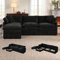 Modular Sofa with Storage, 103" L Shape Sectional Cloud Couch, Comfy Fabric Couch with Movable Ottoman, 4 Seat Modern Deep Seat Sofa for Living Room (Black Chenille)