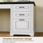 Itaar Farmhouse Executive L Shaped Desk, Home Office Desk with File Drawer and Power Outlet, Computer Corner Desk with Drawers and Storage Cabinet, Workstation for Office Home, White