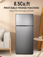 8.5 cu.ft Dual-Door Apartment Refrigerator with Freezer and Adjustable Thermostat - Slide-Out Glass Shelves for Dorms, Offices, RVs, and Homes