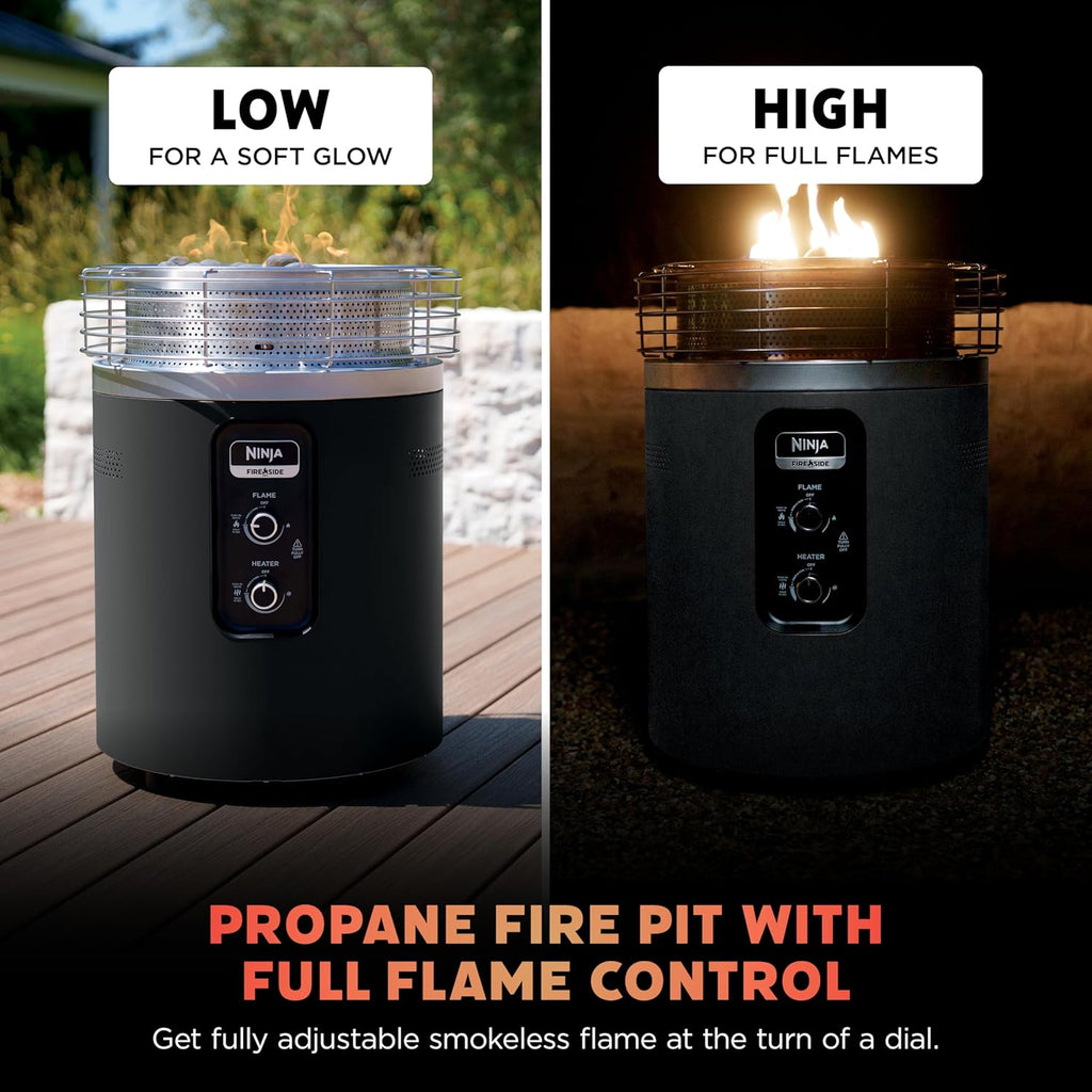 Ninja Fireside360™ Outdoor Heater & Fire Pit | 3 Modes: Flame  Heat  Flame & Heat | Portable for Patio  Deck  Camping  Beach | Easy Control Smokeless Flames | Push to Start Ignition | Black | OF101BK