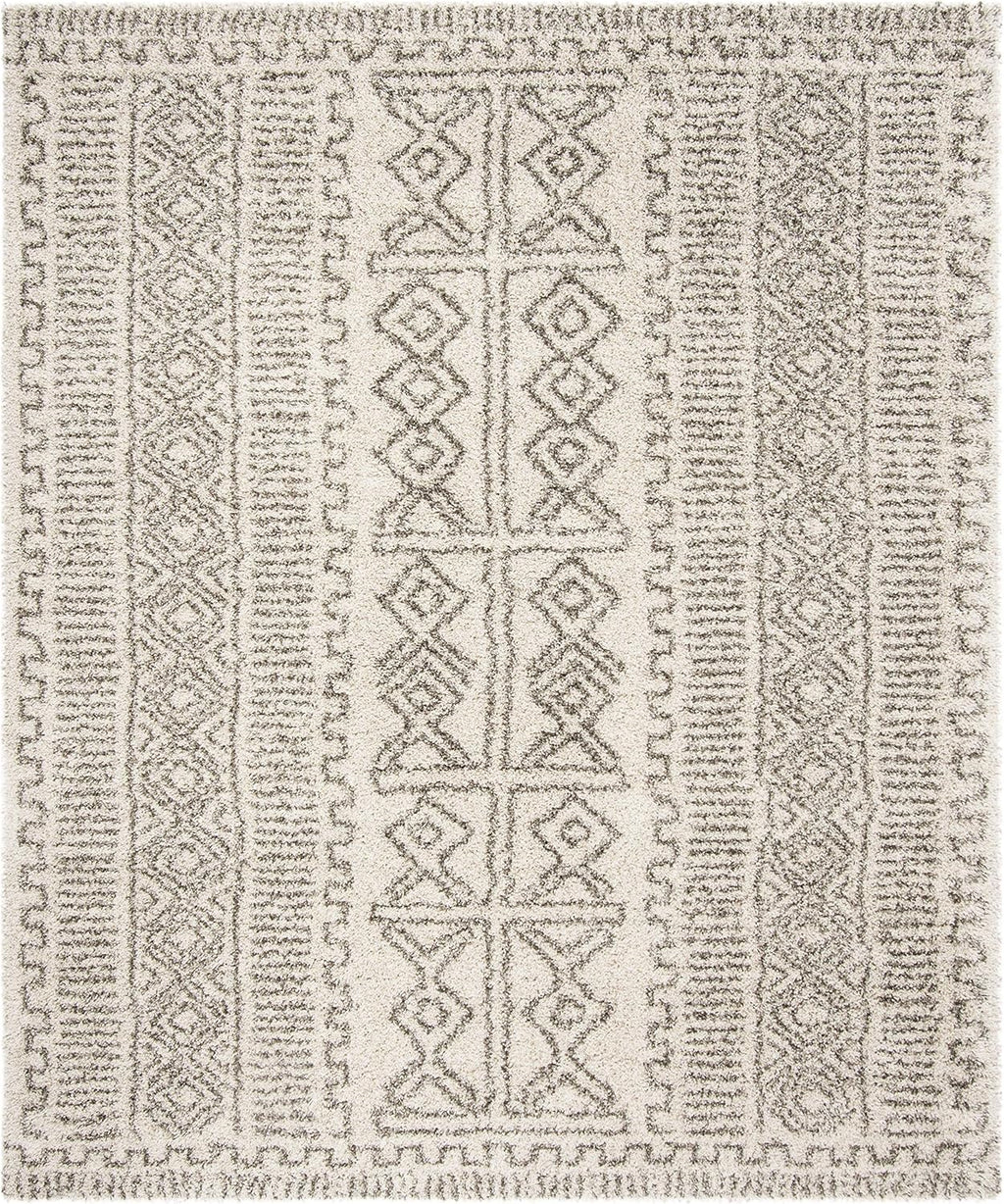 SAFAVIEH Hudson Shag Collection Area Rug - 9' x 12', Ivory & Grey, Moroccan Design, Non-Shedding & Easy Care, 2-inch Thick Ideal for High Traffic Areas in Living Room, Bedroom (SGH376A)