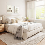 Queen Size Boucle Bed Frame, Upholstered Platform Bed with Height Adjustable Headboard & Soft Rounded Corners, Noise Free, Easy Assembly, No Box Spring Needed, Beige