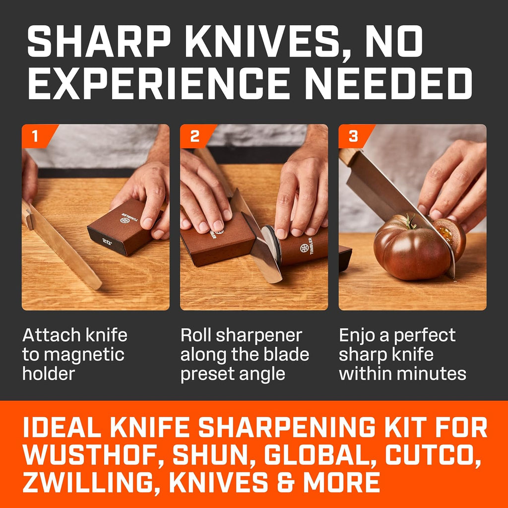 The Original Tumbler Rolling Knife Sharpener™ - Knife Sharpening Made Easy - Knife Sharpener Tool for Kitchen, Outdoor & Utility Knives - 15 & 20° Angles - Ultimate Gift for Father's Day