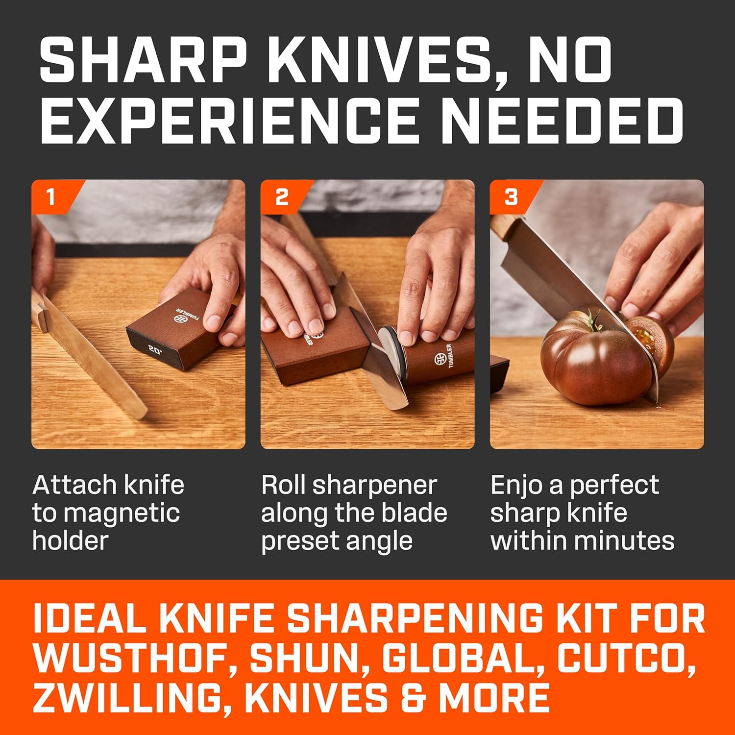 The Original Tumbler Rolling Knife Sharpener™ - Knife Sharpening Made Easy - Knife Sharpener Tool for Kitchen, Outdoor & Utility Knives - 15 & 20° Angles - Ultimate Gift for Father's Day