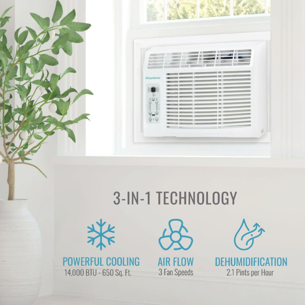 Keystone 14,000 BTU Window Air Conditioner and Dehumidifier, Window Unit Air Conditioners for Apartment, Living Room, Garage, and Medium to Large Rooms up to 650 Sq.Ft., Window AC Unit with Remote
