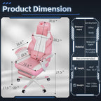 DL-win Video Gaming Chairs for Adults, Gamer Chair with Footrest, High Back, Big and Tall Gamer Chair‘s with Massage Lumbar Support, 360° Swivel Height Adjustable Computer Chaires, Pink