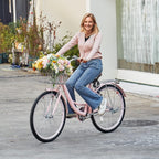 VEVOR Women Bike, 7-Speed and 1-Speed, 24-26 Inch Pink and Light Blue Beach Cruiser Bike, with Large Capacity Basket and Rear Rack, Adjustable Seat, Fits for Cycling, Exercise & Shopping