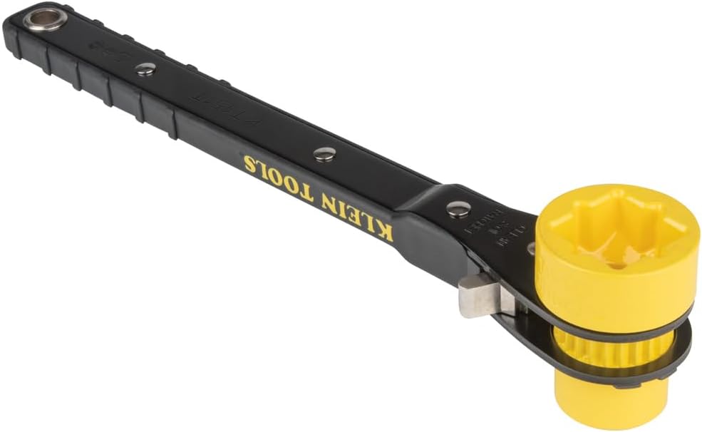 Klein Tools KT151T Lineman's Ratcheting Wrench with Bolt-Through Design, 3/4-Inch, 13/16-Inch, 1-Inch x 1-1/8-Inch Combination Square Socket