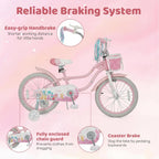 BABY JOY Kids Bike, 12" 14" 16" 18" Mermaid Girls Bike for 3-8 Years Old w/Basket, Training Wheels, Hand & Coaster Brakes, Adjustable Seat & Handlebar, 20" Children Bicycle with Kickstand for 8+